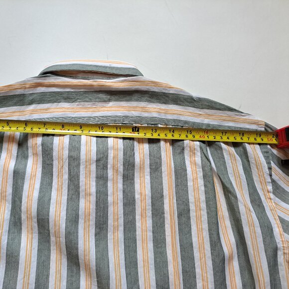 NEW Stenstroms Striped Green Orange Button Down Linen Cotton Dress Shirt Size L - Picture 15 of 16